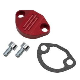 Fuel Pump Block Off, Billet Aluminum, Red