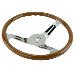 Steering Wheel, 23mm Wood Grip, 15 Diameter, 3 Dish, Light