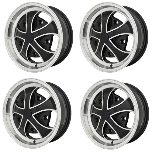 Rebel Wheels, Black with Polished Lip, 5.5 Wide, 5 on 205mm