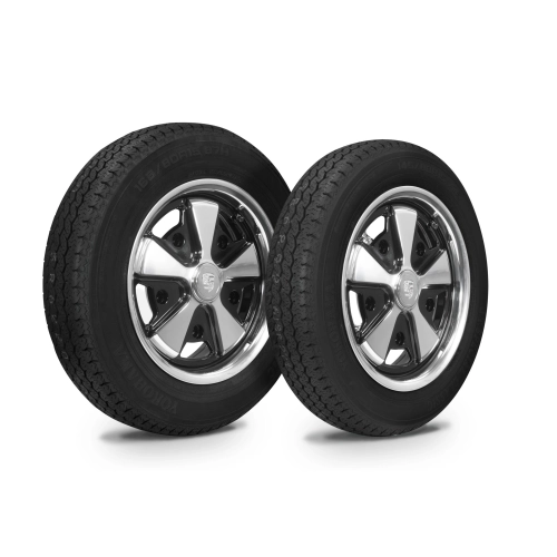 EMPI 10-2020-0 Wheel Tire Combo, 911 Alloy, Black Polished, Staggered