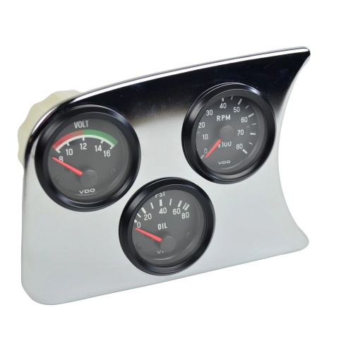 3 Hole Gauge Panel, Chrome for 2-1/16