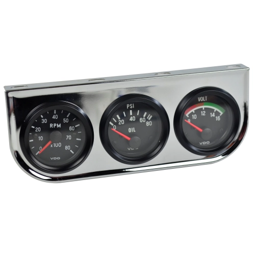 3 Hole Gauge Panel, Chrome for 2-1/16