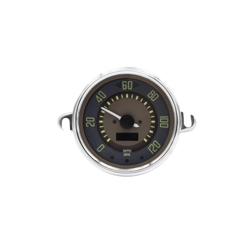 EMPI 14-1126-0 115mm Speedometer 0-120 MPH Brown Dial Chrome Bezel Type 2