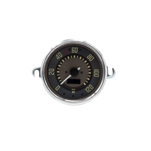 EMPI 14-1127-0 115mm Speedometer 0-120 KMH Brown Dial Chrome Bezel Type 2