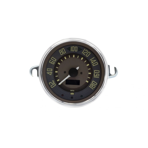 EMPI 14-1129-0 115mm Speedometer 0-140 KMH Brown Dial Chrome Bezel Type 2