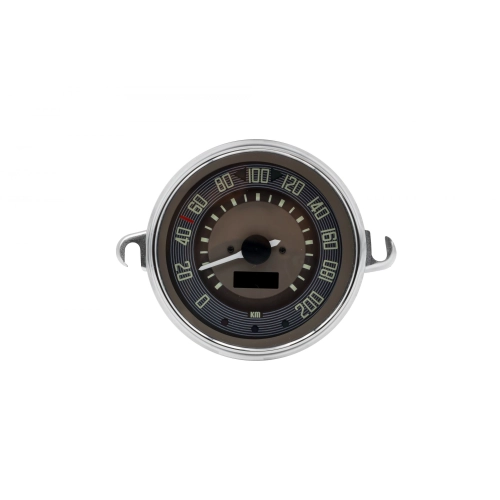 EMPI 14-1130-0 115mm Speedometer 0-200 KMH Brown Dial Chrome Bezel Type 2