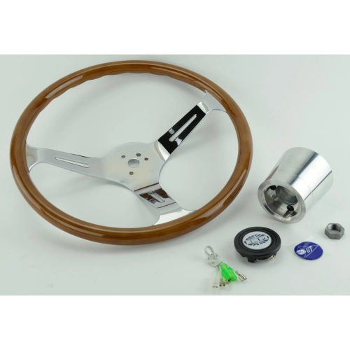 EMPI 79-4028-0 Steering Wheel Kit, 23mm Wood Grip, 15 Diameter, 3 Dish