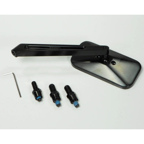 Side Mirror, Rectangular with Billet Arm, Black, Each